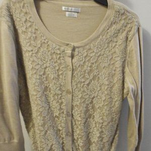 Tan Lace Front Button Sweater